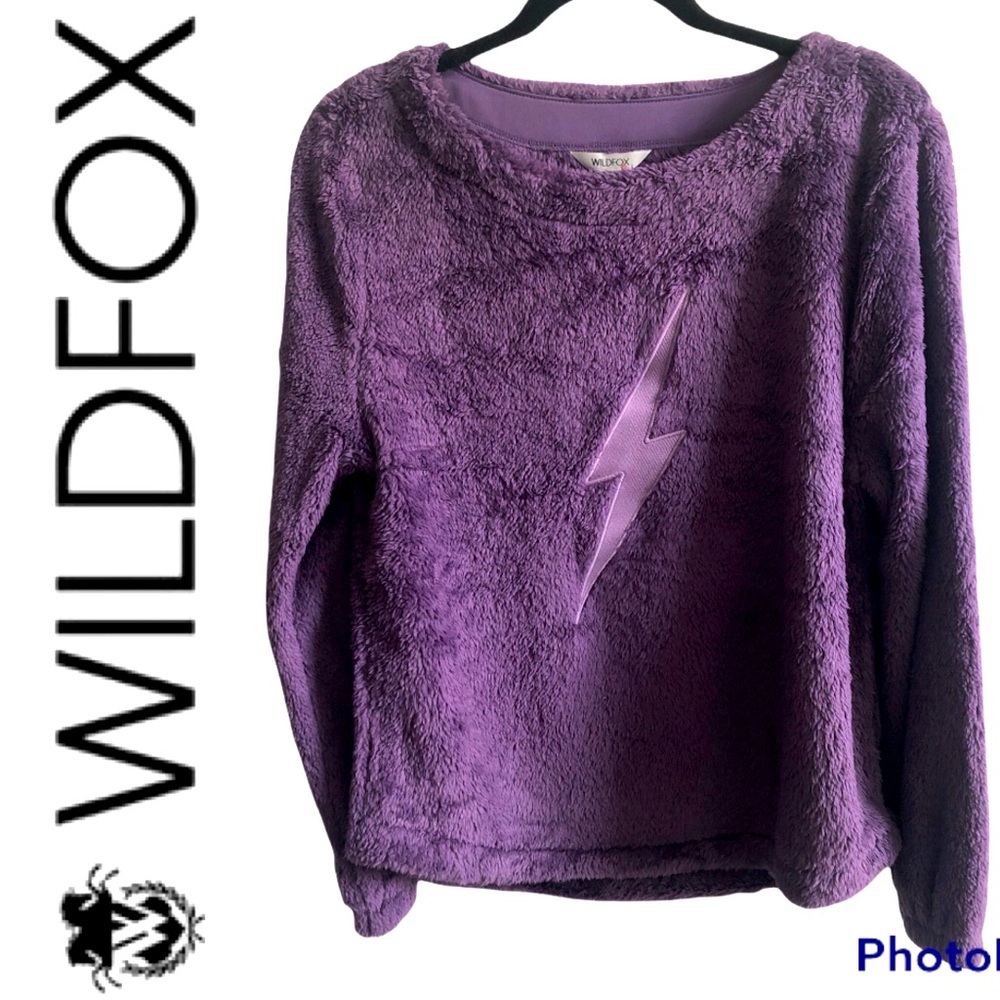 WILDFOX cozy warm plush lightening bolt patchwork sweatshirt NWT